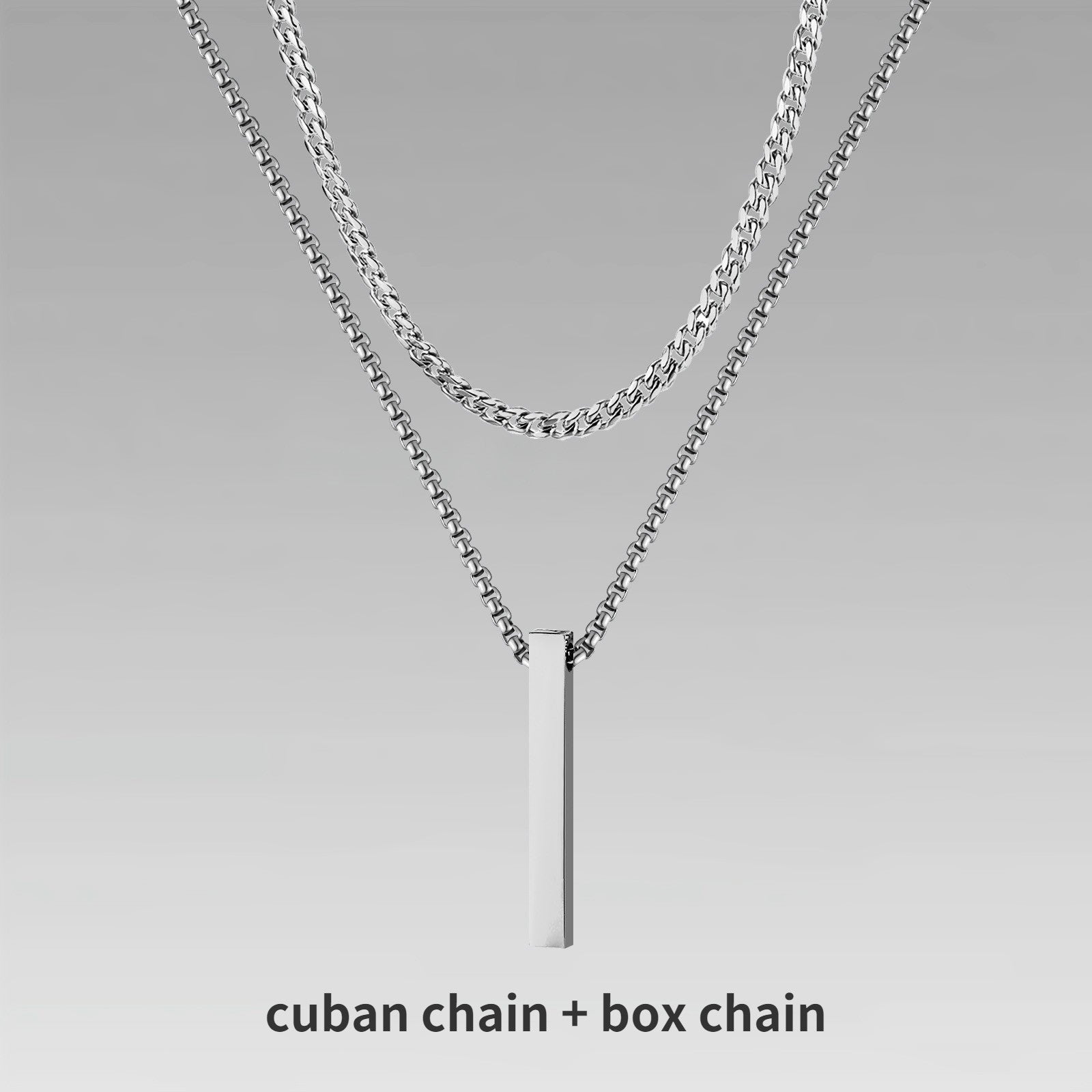Vnox 3D Vertical Bar Necklaces for Men, Layering Stainless Steel Geometric Pendant, Layered Wheat Rope Cuban Chain, Boy Collar