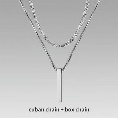 Vnox 3D Vertical Bar Necklaces for Men, Layering Stainless Steel Geometric Pendant, Layered Wheat Rope Cuban Chain, Boy Collar