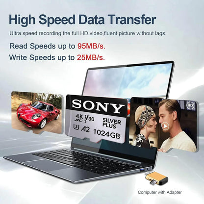 Cartão Micro Memória Sony 64GB 128GB 256GB 512GB 1TB Cartão SD C10 de Alta Velocidade TF Flash para Câmera de Monitoramento de Telefone Cartão Mini SD