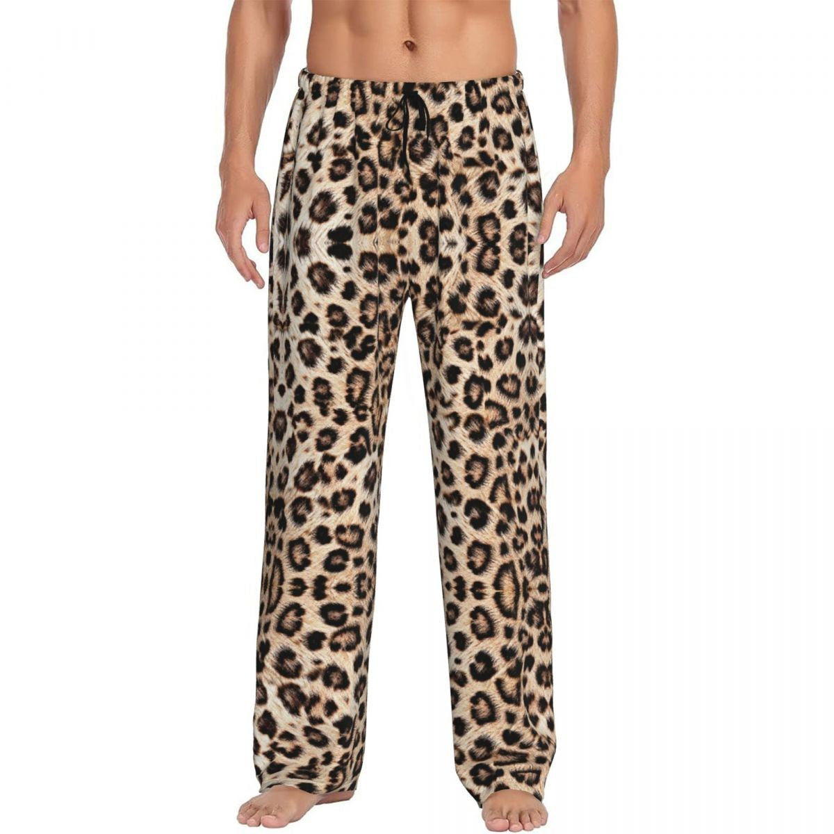Custom Leopard Print Pajama Pants Men's Animal Skin Sleepwear Lounge Sleep Bottoms Stretch with Pockets