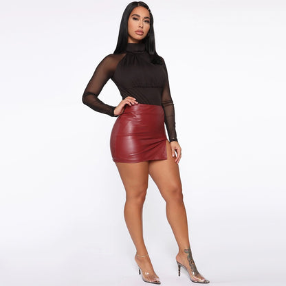 2025 Women Leather Night Clubwear Skirts Summer Pure Color PU-leather Zipper Sexy Hip Leather Mini Skirts