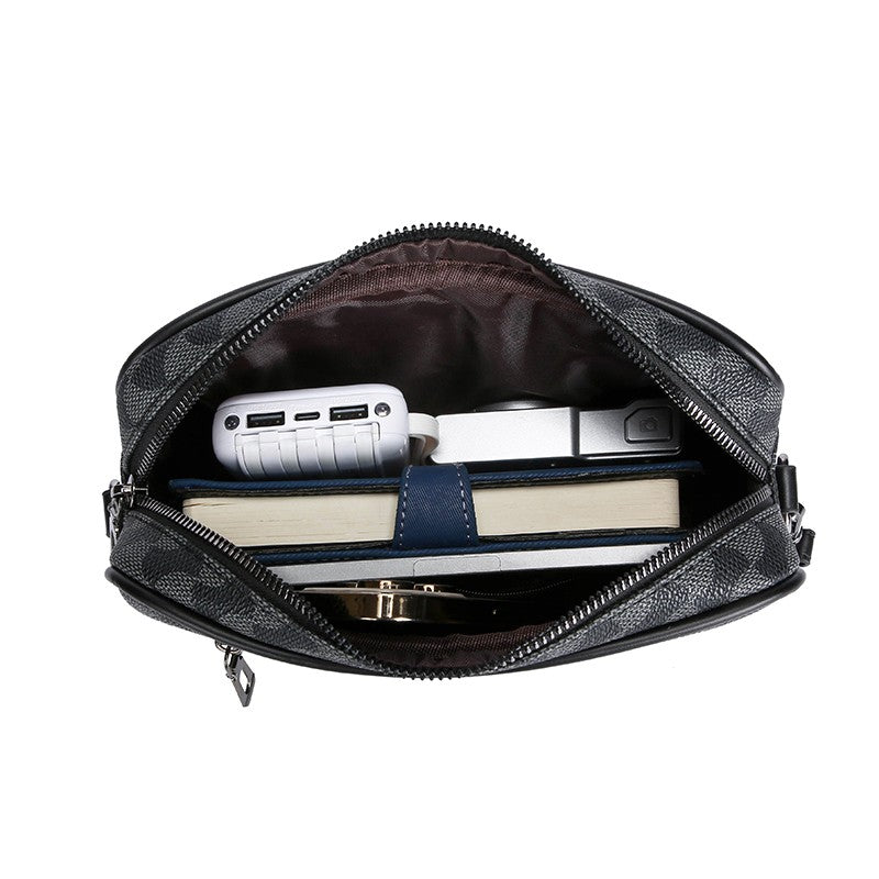 Fashion Business Shoulder Bag PU Leather Men Clutch Bag Wide Strap Crossbody Bag Designer Casual Male Messenger Pack Phone Purse