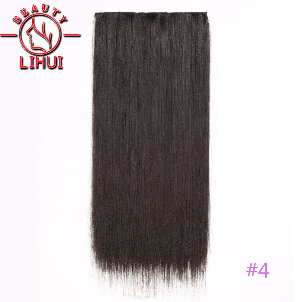 Extensões de cabelo sintéticas com clipe, longas e lisas, com 5 clipes em uma única peça, extensões de cabelo multicoloridas LIHUI