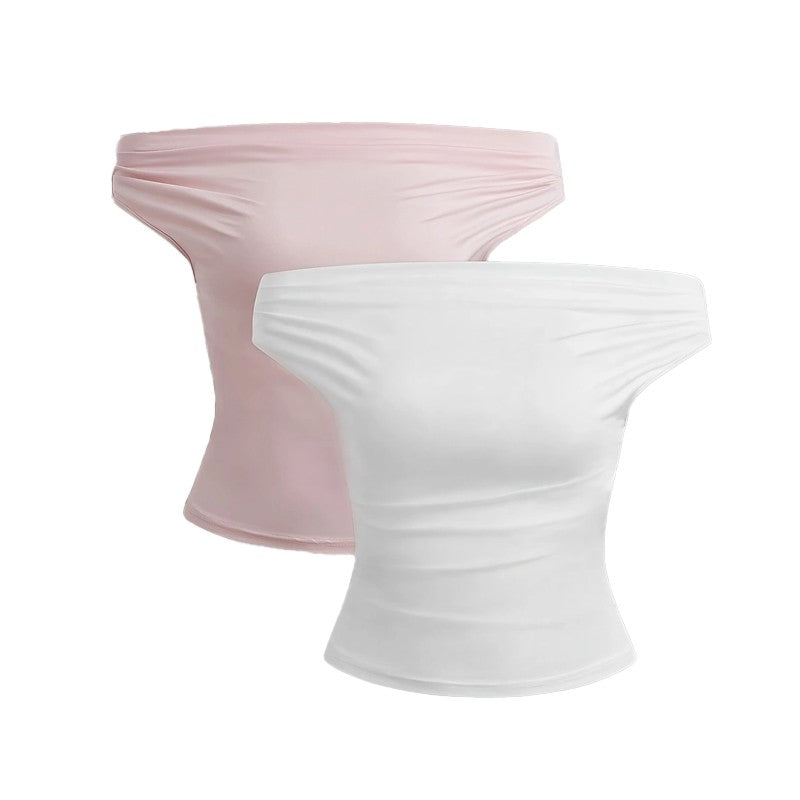 2 Piece Set Pleated Asymmetric Crop Top Woman T-shirts Strapless Top Female Sleeveless Sexy Tops Womens Cloth Fashion Streetwear