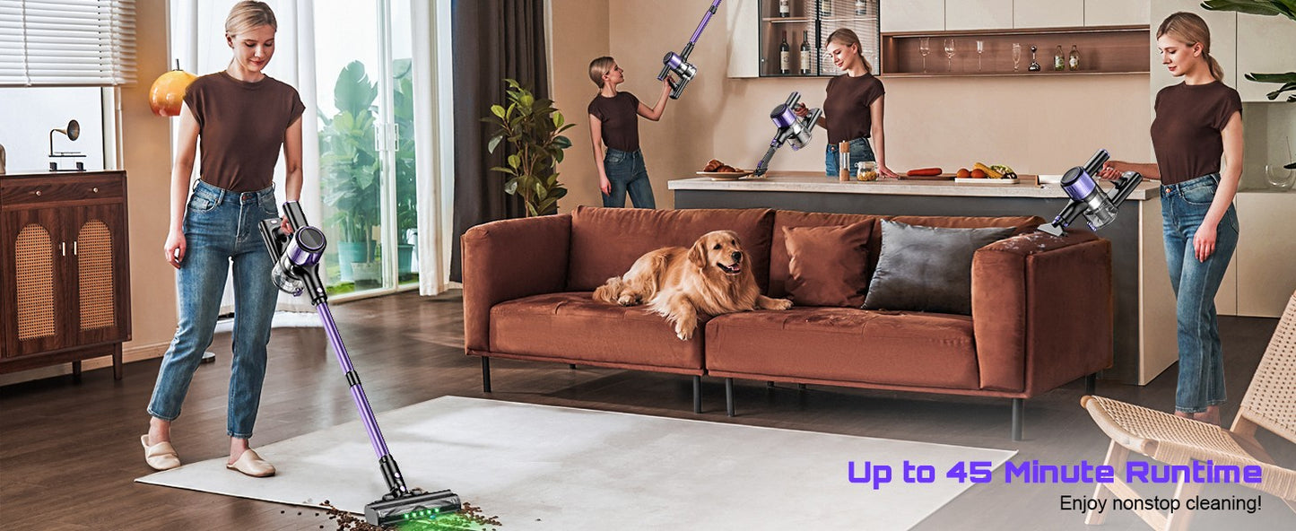 Cordless Vacuum Cleaner, 40Kpa/500W/45min 10 in 1 Powerful Stick Lightweight Vacuum Cleaner for Home Pet Hair/Hard Floor/Carpet
