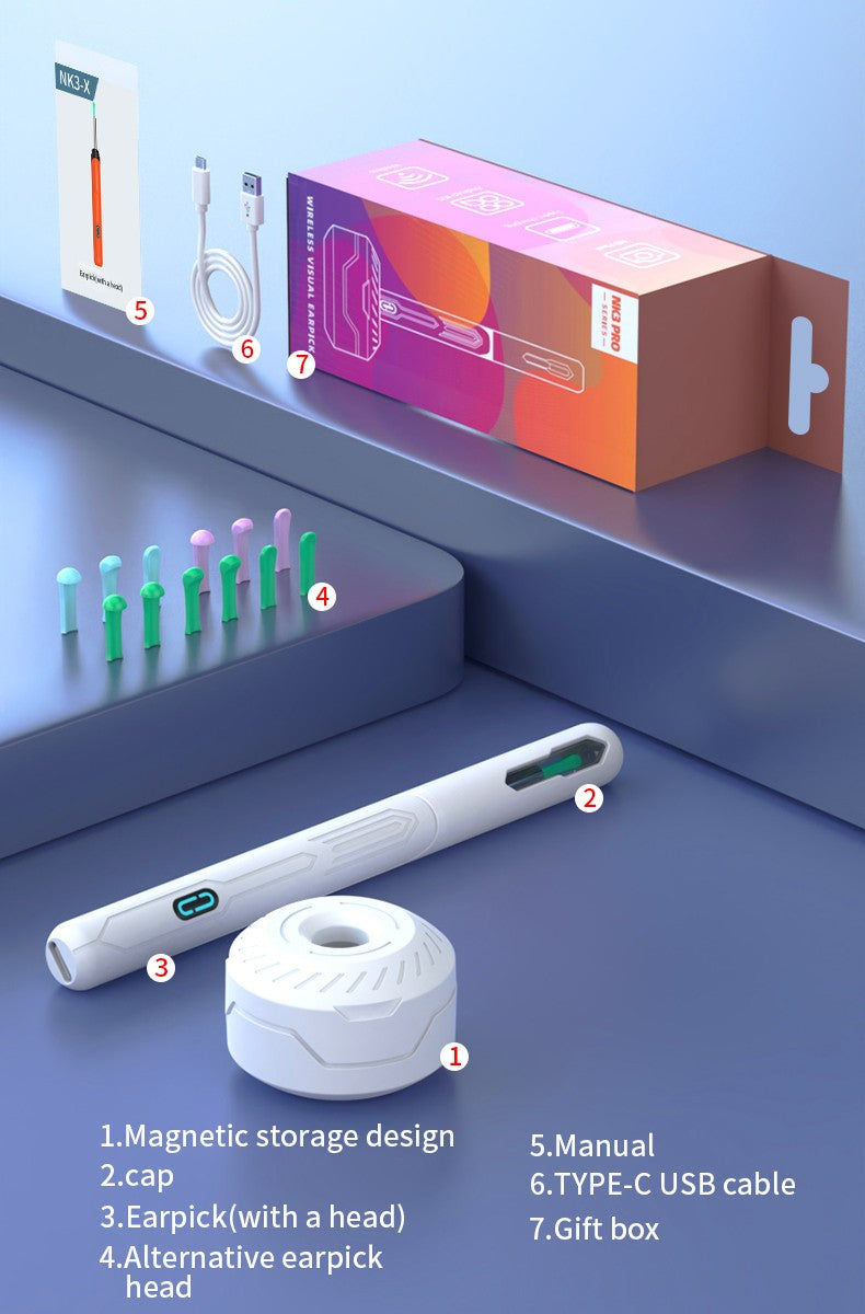 Conjunto de Limpeza de Ouvido com Câmera, Hastes para Ouvido, Otoscópio, Carregamento USB C, Ferramenta de Remoção de Cera com Endoscópio, Câmera Mini de Limpeza de Ouvido, Conjunto de Limpeza de Ouvido