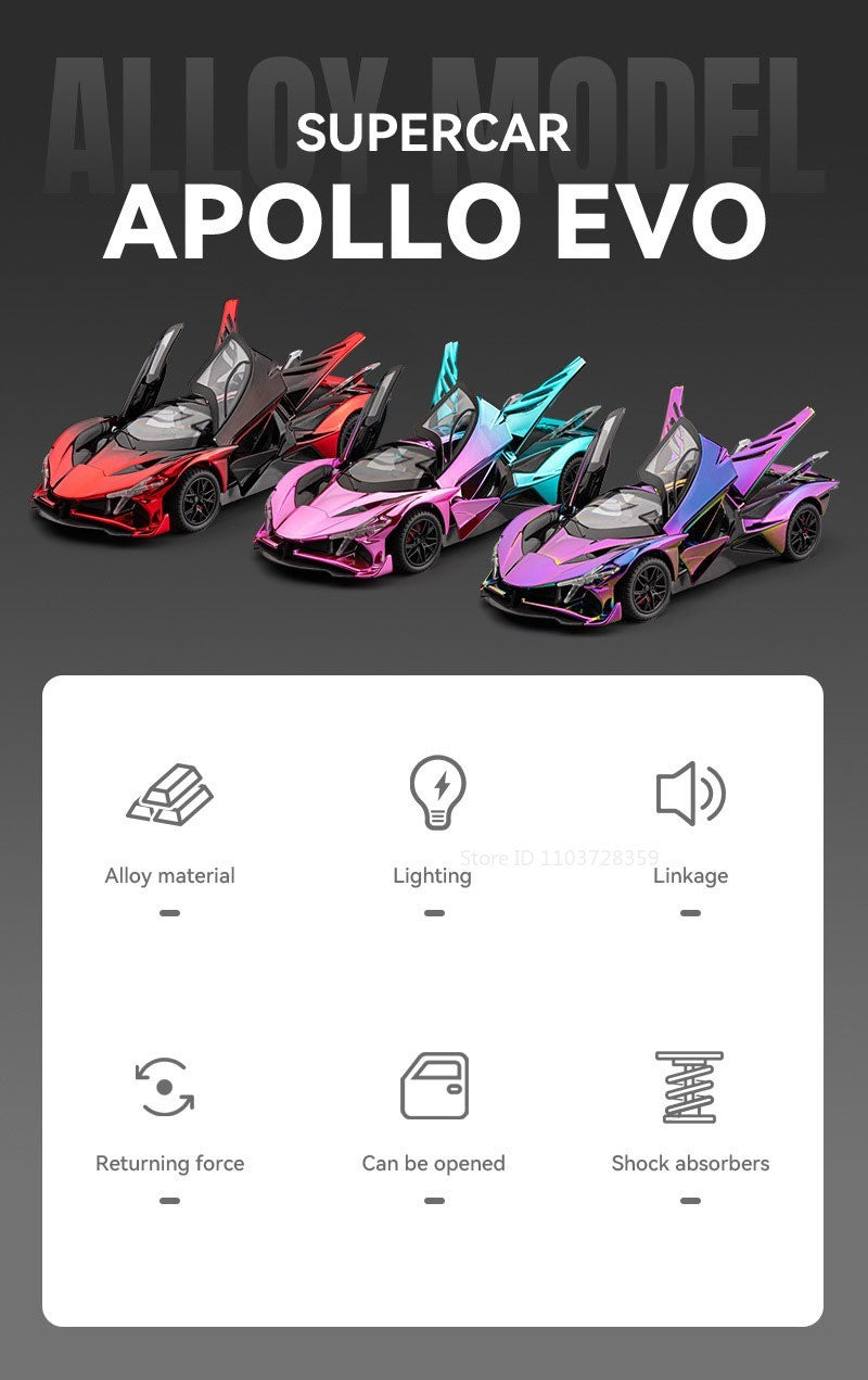 1:24 Apollo EVO Miniatura Carro Esportivo de Brinquedo Liga Fundido Som Luz Portas Abertas Fricção Supercarro Presentes para Crianças
