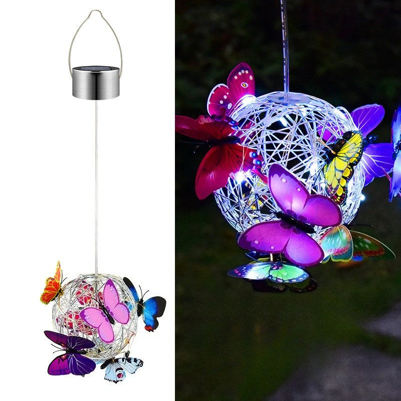 Outdoor Solar Lamp Garden Butterfly Light Home Decorative Nightlight Pendant Waterproof Butterfly Round Ball Light Alloy Ball