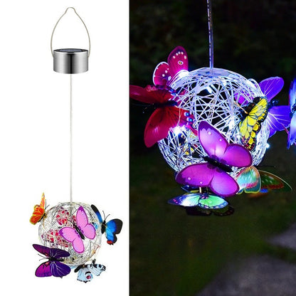 Outdoor Solar Lamp Garden Butterfly Light Home Decorative Nightlight Pendant Waterproof Butterfly Round Ball Light Alloy Ball
