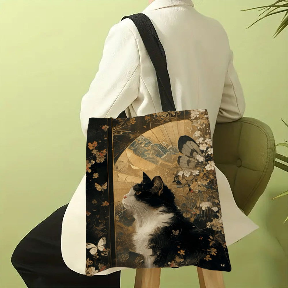 Butterfly Cat Pattern Bag High-Definition Digital Printed Shopping Bag Environmentally Friendly And Portable Linen Bag 7.2