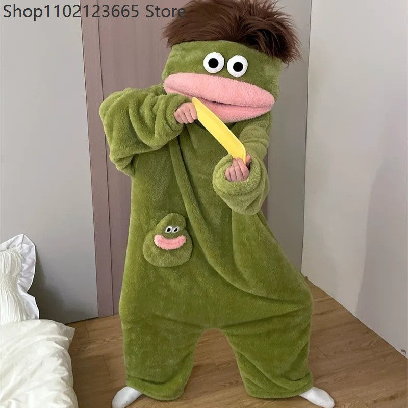 Generic Big Mouth Monster Onesie Pajamas Winter Thick Coral Fleece Ugly Cute Funny Warm Loungewear For Adults Cosplay Jumpsuit