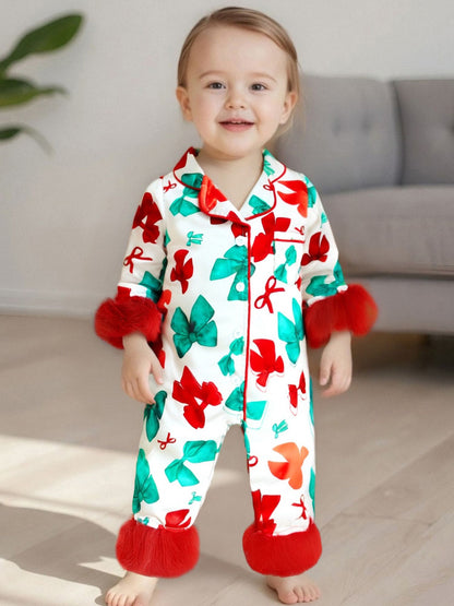 Citgeett Autumn Infant Baby Girls Jumpsuit Long Sleeve Bow Print Button Patchwork Casual Romper Fall Clothes