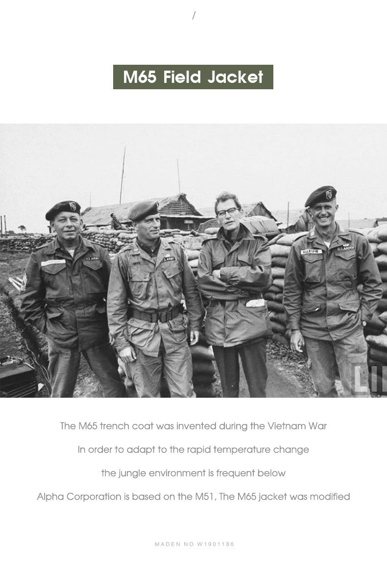 Maden Military M65 Field Jackets For Men's Green Vintage Army Jacket Casual Windbreaker Solid Lapel Collar with Pockets Overcoat