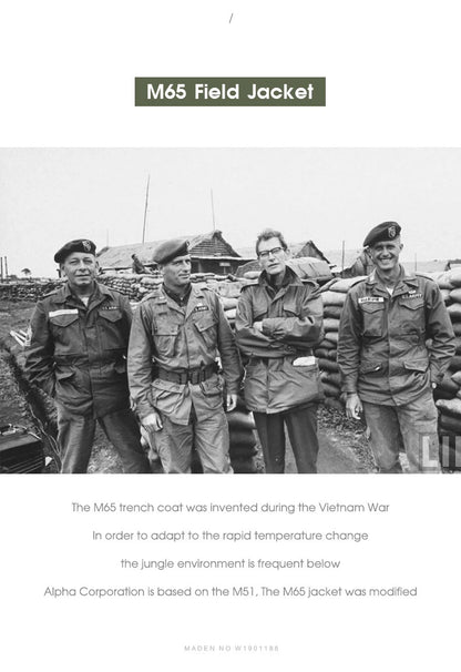 Maden Military M65 Field Jackets For Men's Green Vintage Army Jacket Casual Windbreaker Solid Lapel Collar with Pockets Overcoat