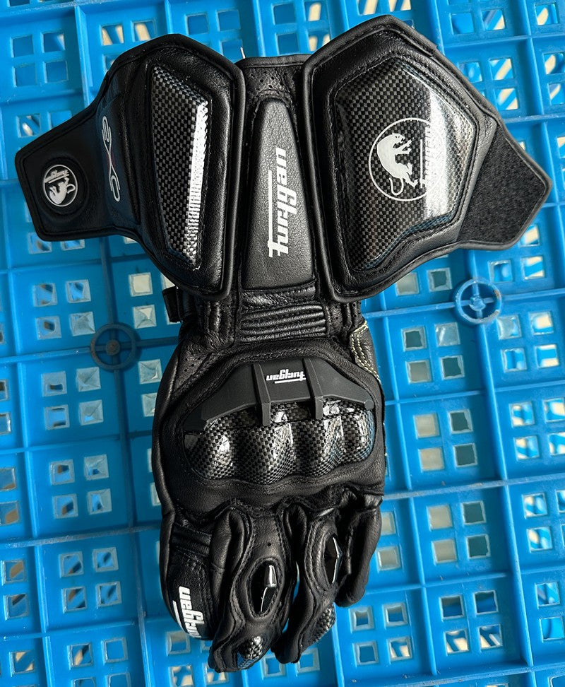 Luvas de Couro Genuíno para Motociclistas Masculinas Luvas de Motocross Corta-vento para Pilotagem ao Ar Livre Equipamento de Proteção para Motociclismo com Tela Sensível ao Toque