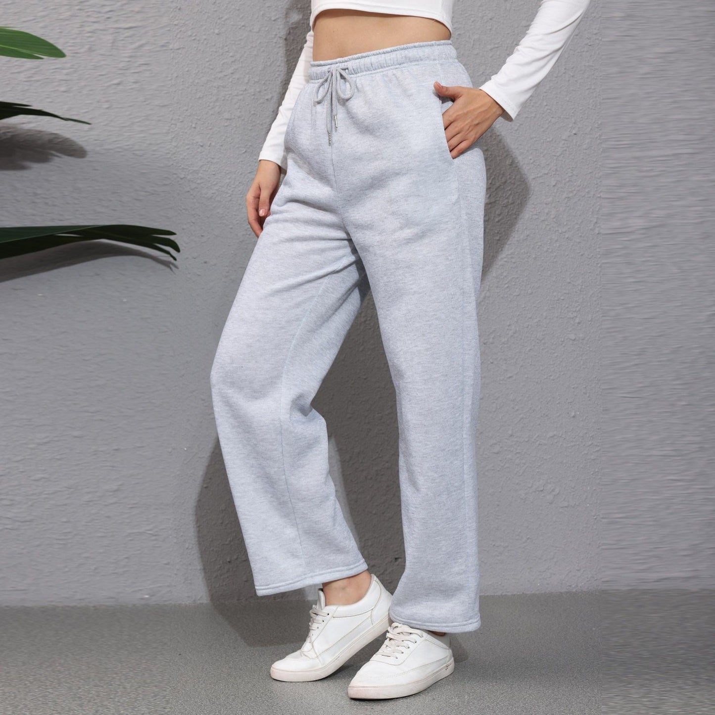 Wide Leg Pants For Women’s Fleece Lined Sweatpants Straight Pants Bottom All-Math Plain Fitness Joggers Pants Travel Basic
