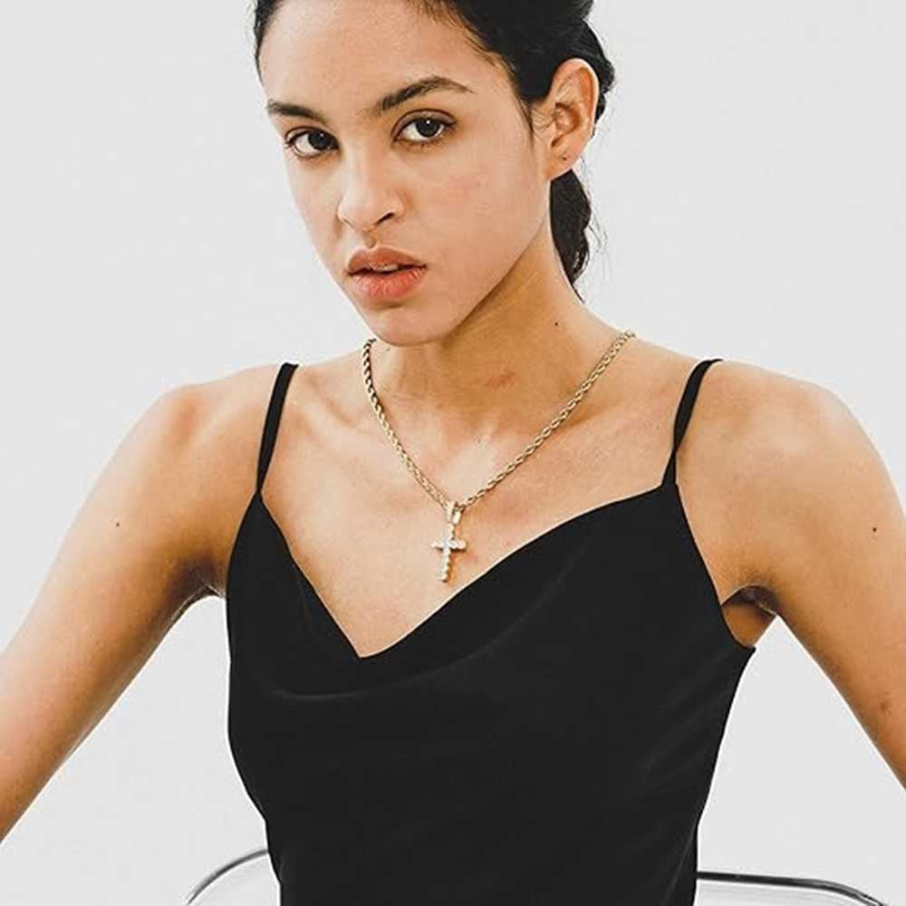 Iced Out Cubic Zirconia Cross Pendant Necklace Gold Silver Color Hip Hop Rope Chain Religious Jewelry Men Women Daily Party Gift