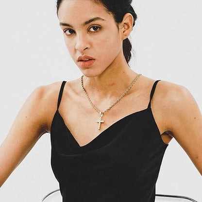 Iced Out Cubic Zirconia Cross Pendant Necklace Gold Silver Color Hip Hop Rope Chain Religious Jewelry Men Women Daily Party Gift