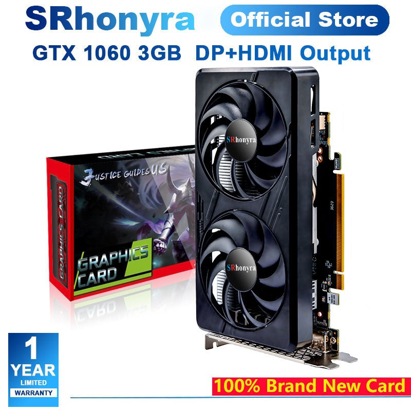 SRhonyra GeForce Graphics Card GTX 1060 Video Gaming Cead,3/6 GB GDDR5 PCIe 3.0 X16 192 Bits Dual Fan Cooling HDMI 2.0+2x DP