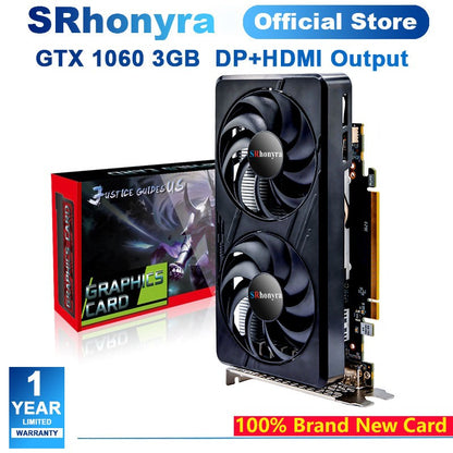 SRhonyra GeForce Graphics Card GTX 1060 Video Gaming Cead,3/6 GB GDDR5 PCIe 3.0 X16 192 Bits Dual Fan Cooling HDMI 2.0+2x DP
