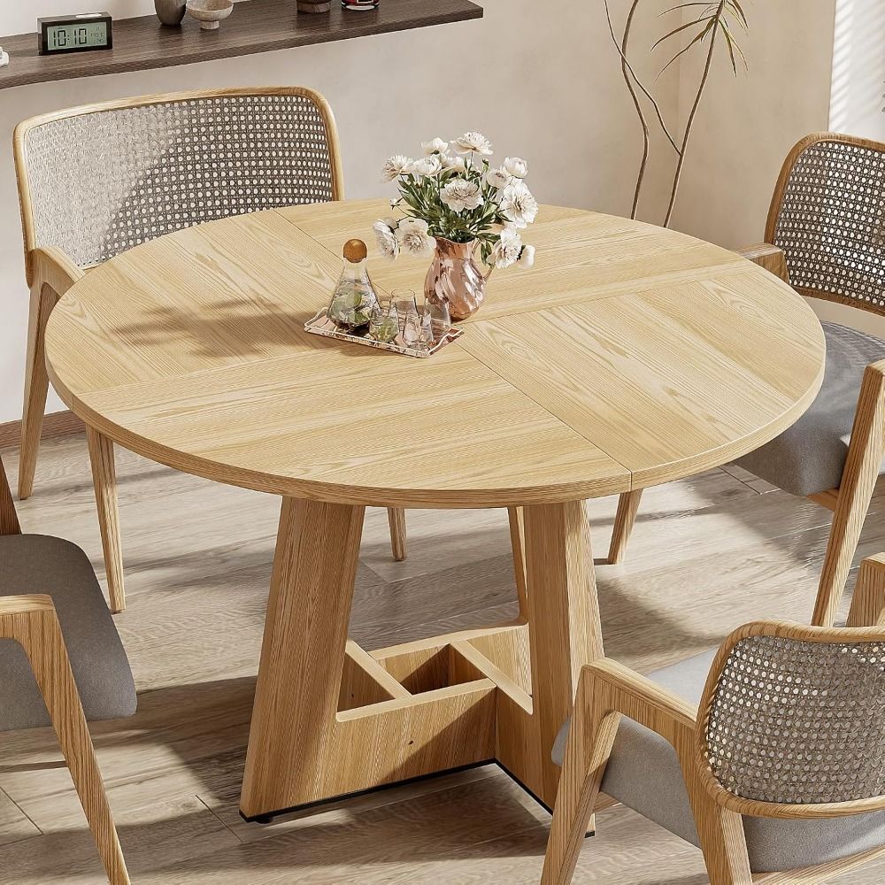 Dining Table for 4, 47 Inch Farmhouse Kitchen Table with Pedestal Base, Rustic Wooded Dinner Table for Dining Room Kitchen