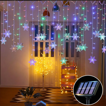Solar Ice Strip Snowflake String Light Christmas Tree Decoration Light Winter Festival Light for Christmas Halloween Decor