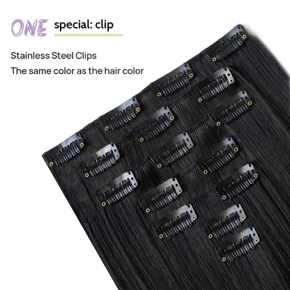 Extensões de Cabelo Sintéticas Pretas Lisas de 22 Polegadas de Comprimento 130g 7 Peças com Presilhas