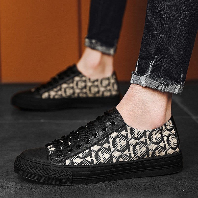 New Shoes for Men Genuine Leather Patchwork Casual Shoes Trend Flat Skateboard Shoes Youth Cool Lace-up Sneakers