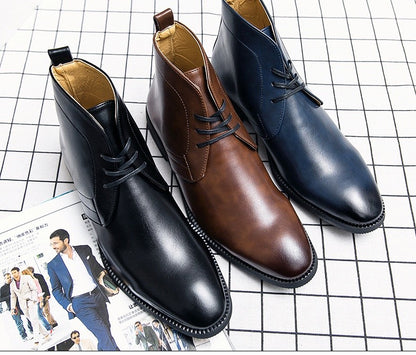 New Men Business Ankle Boots PU High Cut Short Tube Lace Up Business Brand Chelsea Boots European Style Size 38-48 Men Boots