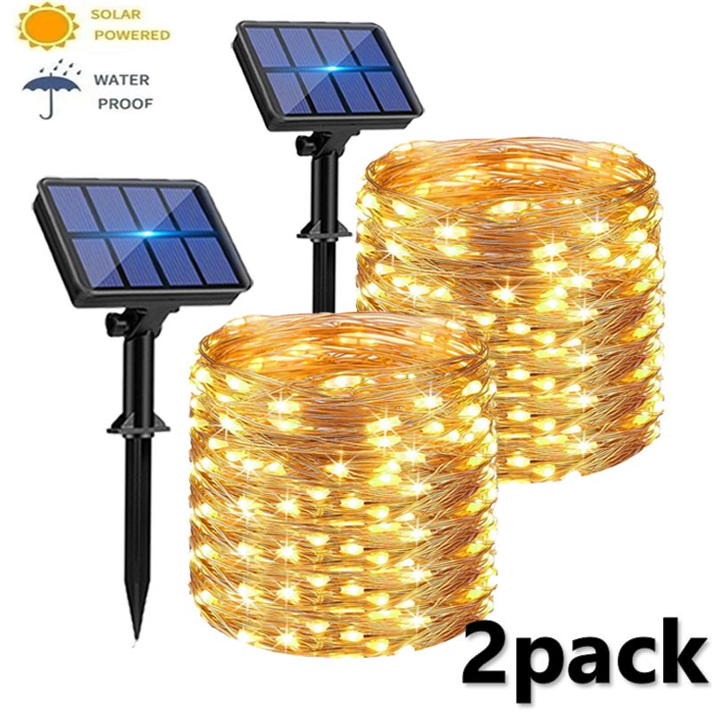 4Pack Solar String Lights Solar Outdoor Lights with 8 Lighting Modes Waterproof Fairy Lights for Tree Garden Patio Copper Wire