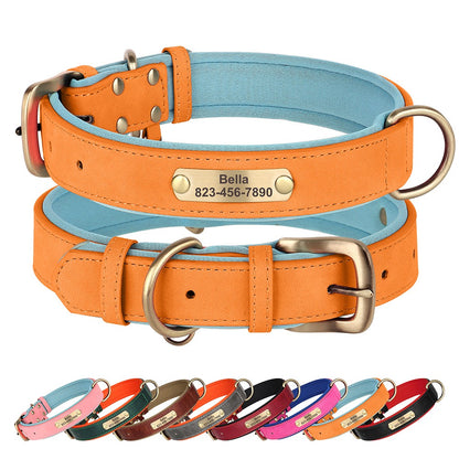 Coleira de cachorro personalizada em couro PU, gravação gratuita, coleiras de identificação de cachorro, coleiras acolchoadas macias para cães pequenos, médios e grandes, ajustáveis