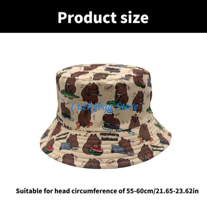 X7XE Trendy Capybara Pattern Fisherman Hat Beach Vacation Bucket Sunshade Hat for Animal Lover and Trendsetters