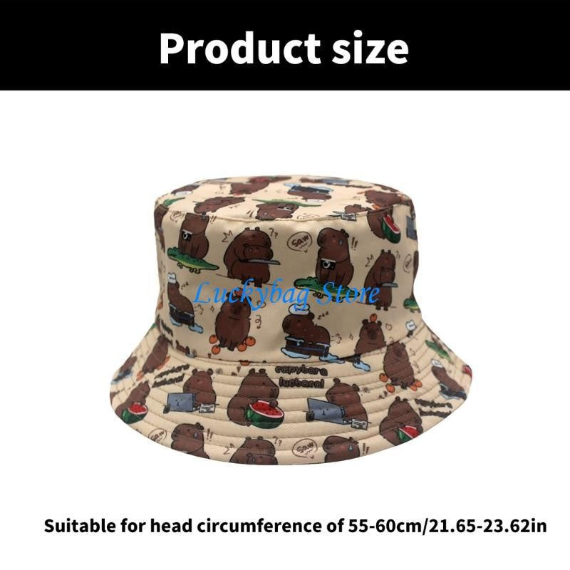 X7XE Trendy Capybara Pattern Fisherman Hat Beach Vacation Bucket Sunshade Hat for Animal Lover and Trendsetters