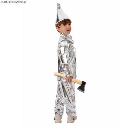 2025 New Arrival Silver Red Heart Wizard Boy Oz Tin Man Halloween Costume For Kids