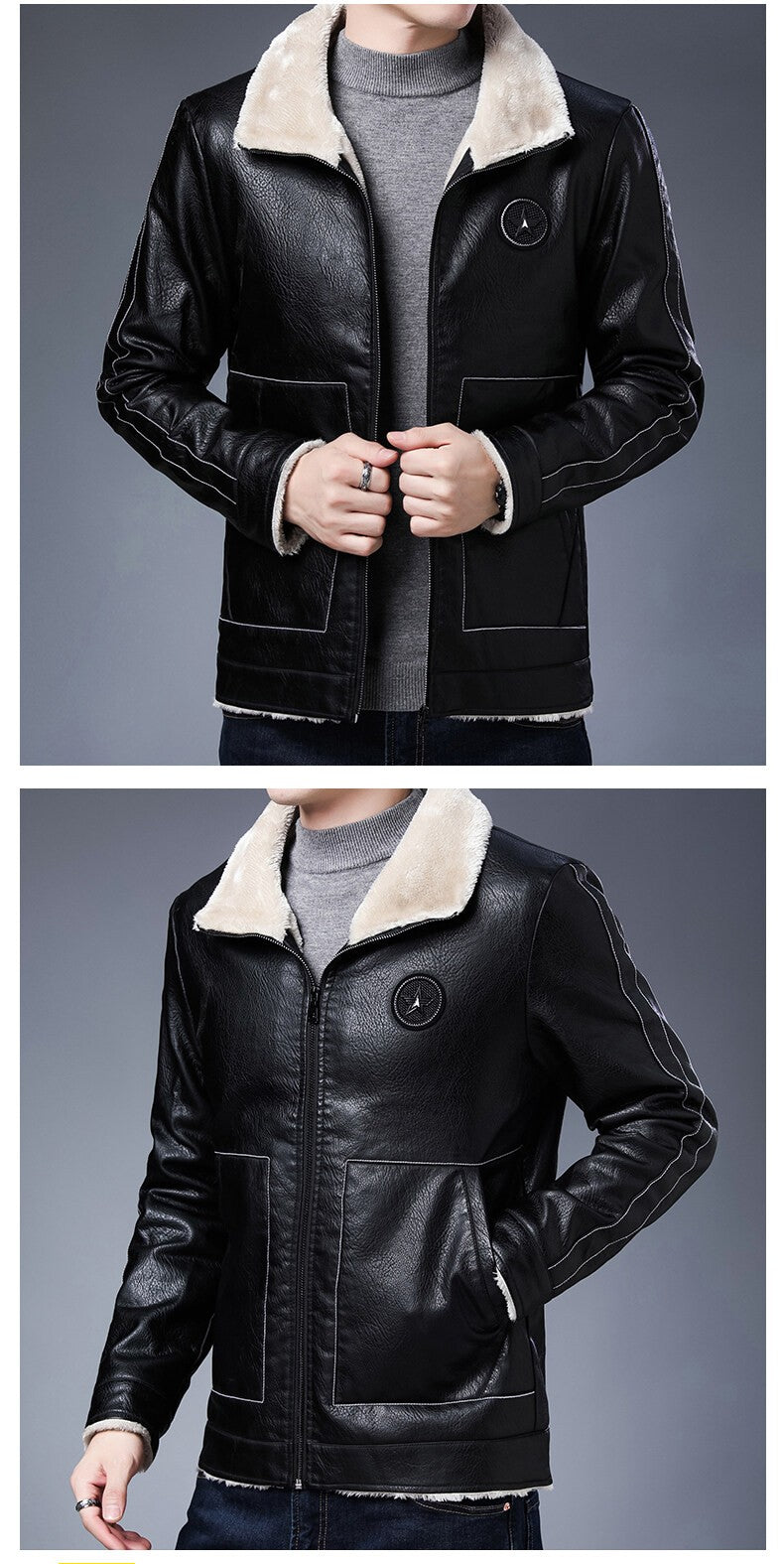 Plus Size Fur Collar Men's Leather Jackets Male Casual Plus Velvet Leather Jacket Thickened Style Leather Fashion Men Outerwear