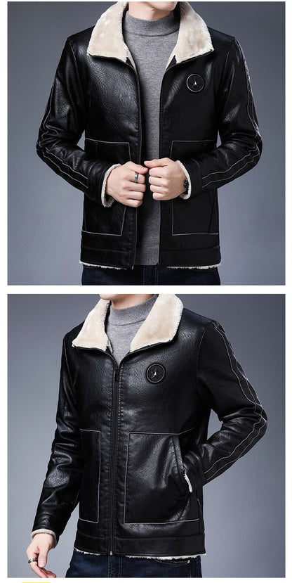 Plus Size Fur Collar Men's Leather Jackets Male Casual Plus Velvet Leather Jacket Thickened Style Leather Fashion Men Outerwear
