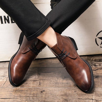 New Men Business Ankle Boots PU High Cut Short Tube Lace Up Business Brand Chelsea Boots European Style Size 38-48 Men Boots