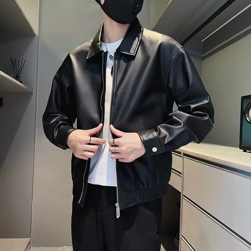 Men's PU Leather Jacket Motorcycle Style Stand Collar Spring Autumn Casual Workwear Fashionable Trendy New Hot Sale Of The Seaso