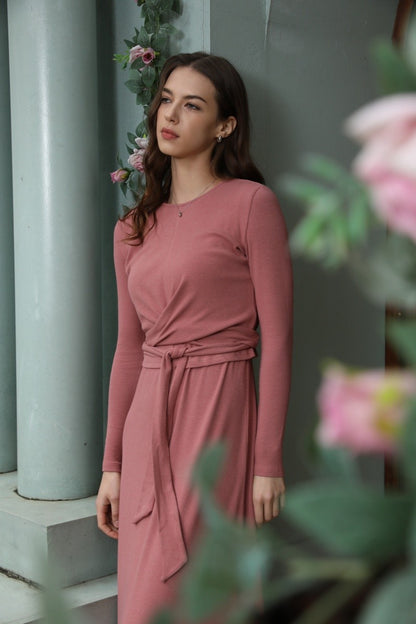 AS 2025 summer ribbing closed-fit wrap tops + Aline dress high Stretch matching