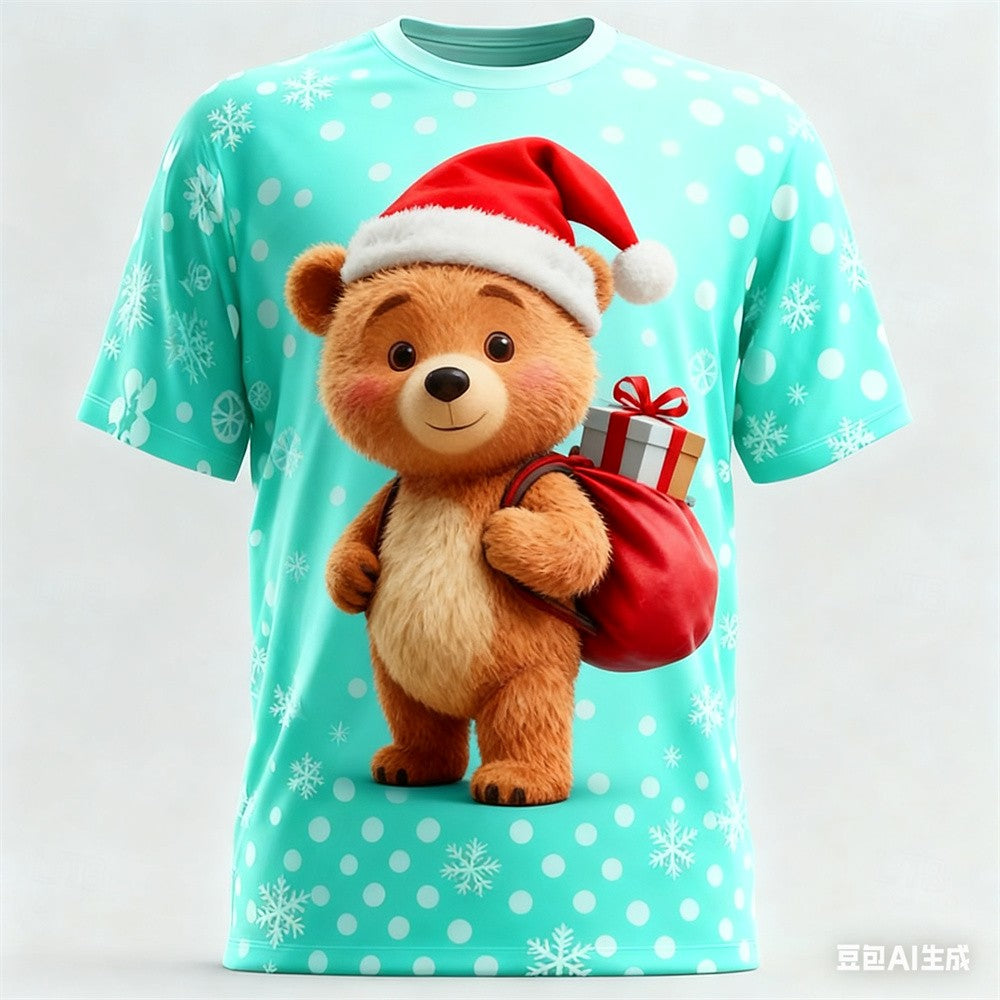 Christmas Men's T-shirt Animal 3D pattern printed Men's women's round neck T-shirt quick-dry t shirt for man Unisex y2k clothing
