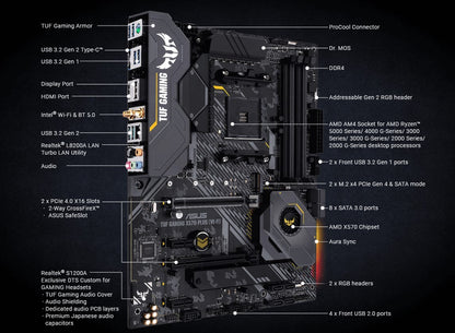 ASUS X570 Motherboard Set Kit with Ryzen 5 5600 CPU TUF GAMING X570-PLUS (WI-FI) 4xDDR4 M.2 NVME HDMI ARGB USBC AM4 Mainboard