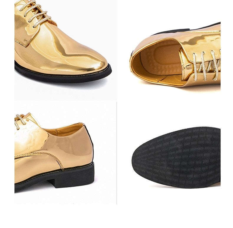 Golden Glossy Leather Shoes Man Formal Shoes Plus Size 38-50 Pointed Toe Men's Dress Shoes Comfortable Flat Party Shoes For Man