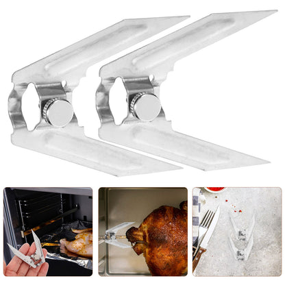 2Pcs Rotisserie Spit Stainless Steel BBQ Forks Kitchen Gadget Roasting Tools Chicken Grills Meat Forks Cooking Accessories