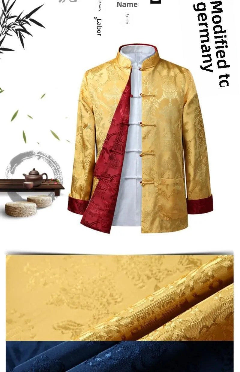 Spring Autumn Double-Sided Wearable Vintage Blazer Jacket Men's Casual Chinese Style Middle-Aged And Elderly Fashion Outerwear