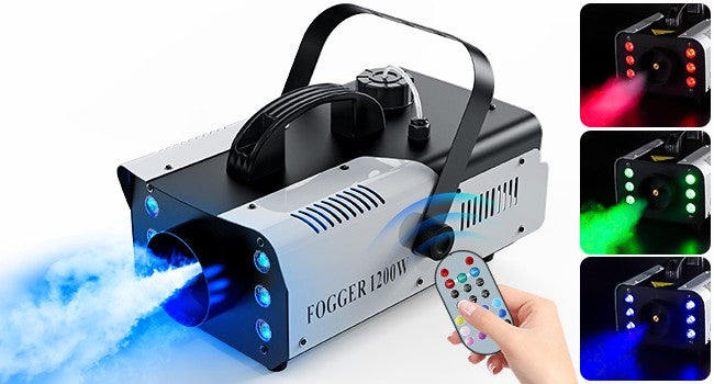 1200W Smoke Machine RGB 6LEDs Lighting Fog Machine Remote Control Stage Smoke Haze Generator for Disco Party Nightclub Wedding