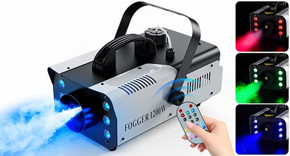 1200W Smoke Machine RGB 6LEDs Lighting Fog Machine Remote Control Stage Smoke Haze Generator for Disco Party Nightclub Wedding