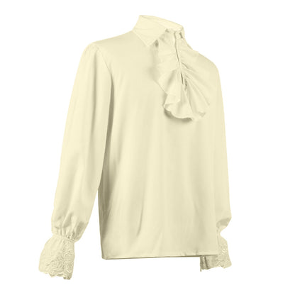 Medieval Viking Shirts Men's Autumn Casual Shirts Steampunk Cosplay Bandage Long Sleeve Ruffled Shirt Gothic Blouse Tops