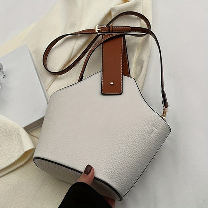 French-Inspired Elegant Beige Bucket Bag. Large Capacity, Golden Lock & Adjustable Strap. Perfect for Work, Travel & Daily Use.