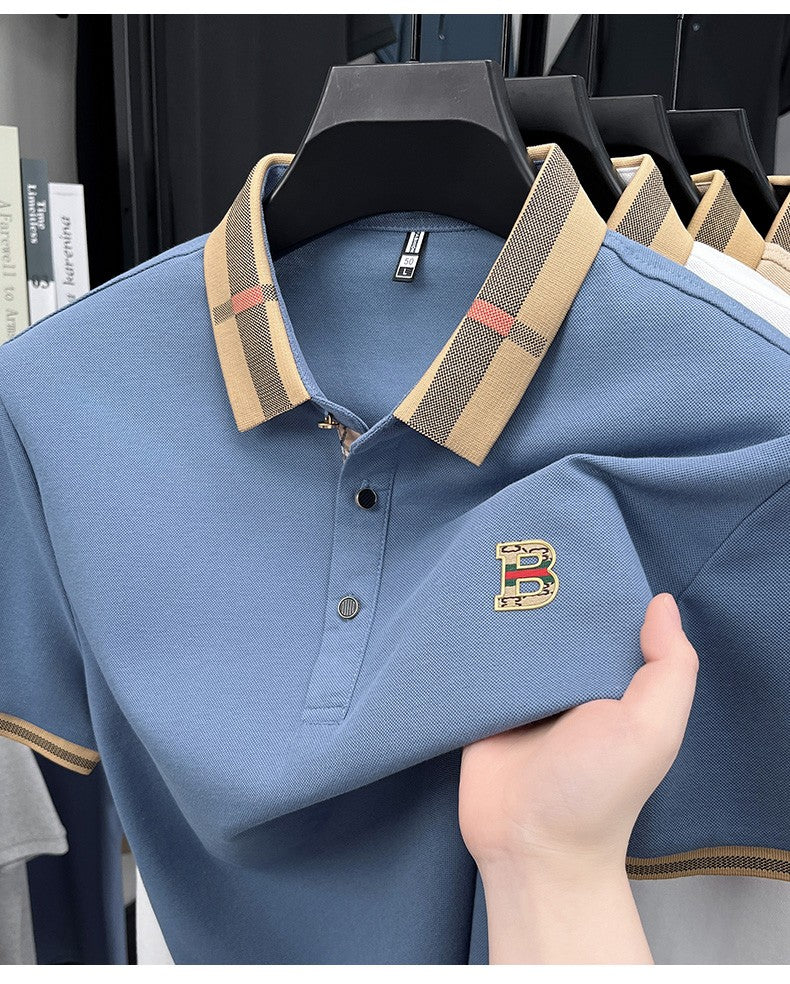 New men's fashionable short sleeved summer designer exquisite craftsmanship embroidery stand collar polo business casual T-shirt