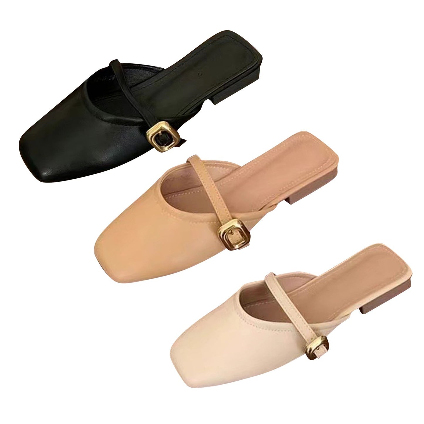 New Summer New French Gentle Baotou Half Slippers Women Casual Versatile Flat Bottom Shallow Mouth Single Shoes For Women